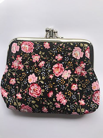 Black and Pink Floral Coin Purse