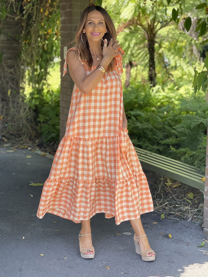 Orange and white clearance gingham dress