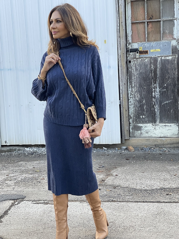 Clarity Cable Knit Skirt - Indigo