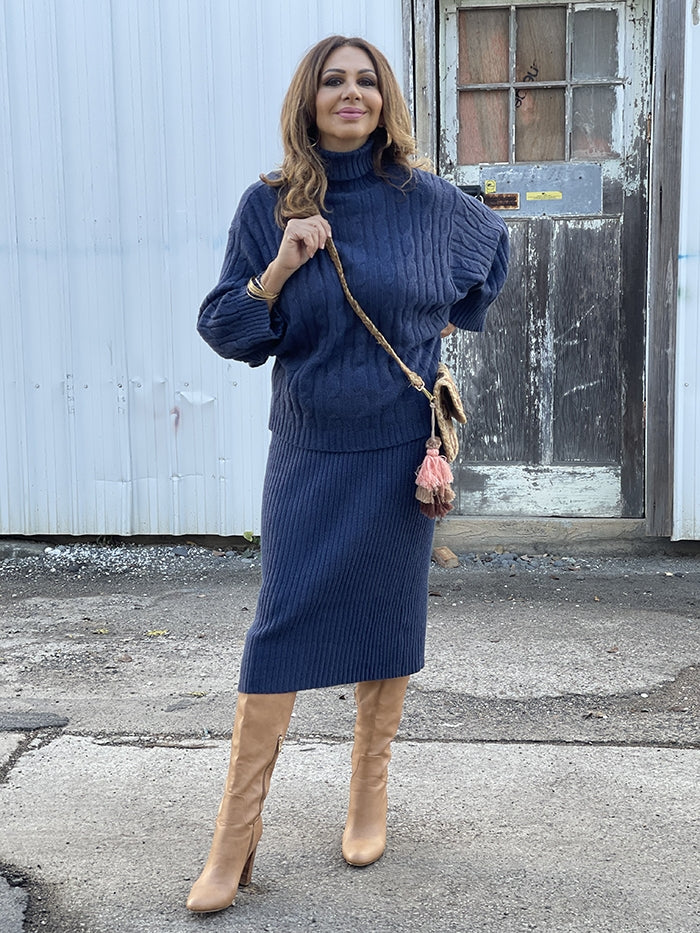 Clarity Cable Knit Skirt - Indigo