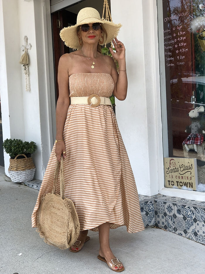 Paradise Strapless Dress - Sahara Stripe