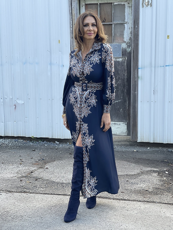 Eliana Long Dress - Navy