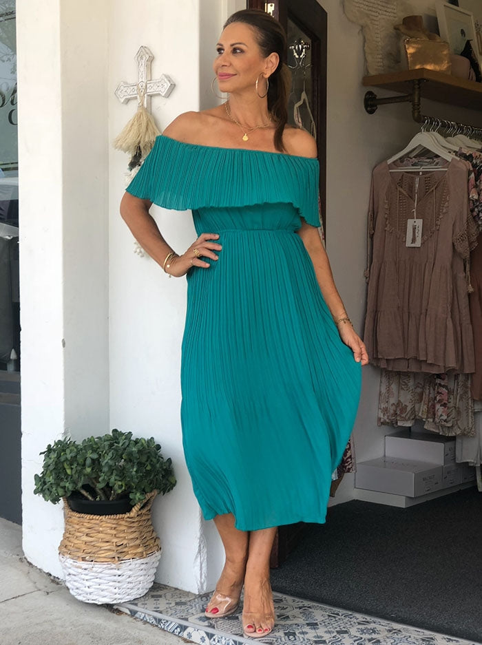 Callie Off the Shoulder Dress - Vibrant Green
