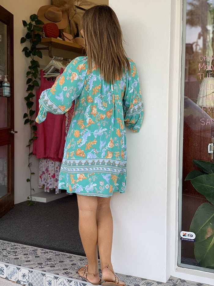 Jamilla Dress - Aqua Floral