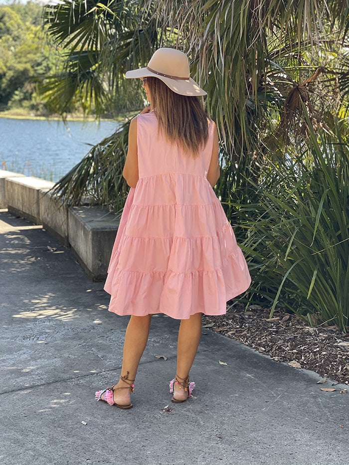 Maria Button Front Dress - Blush