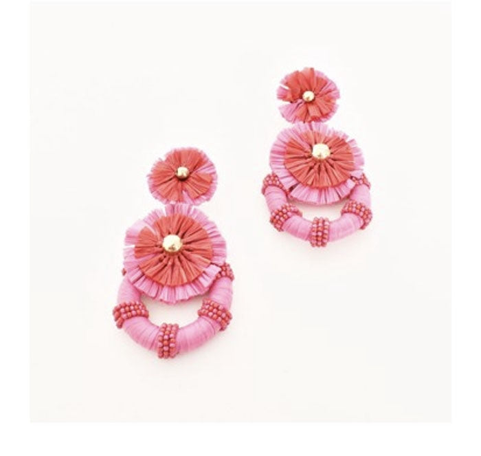 Jenna Rafia Earrings - Pink