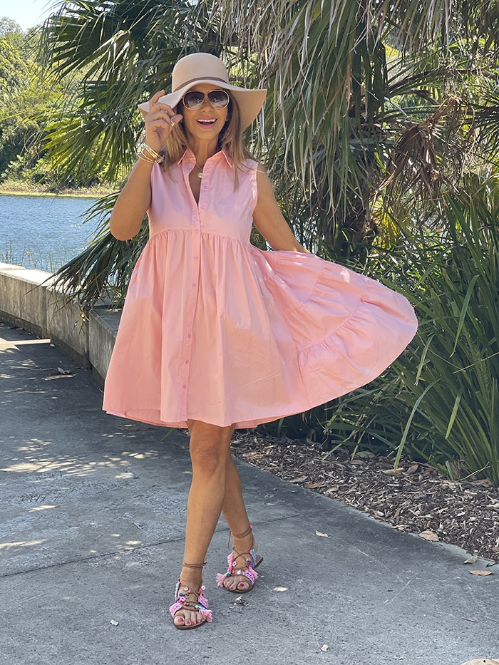 Maria Button Front Dress - Blush