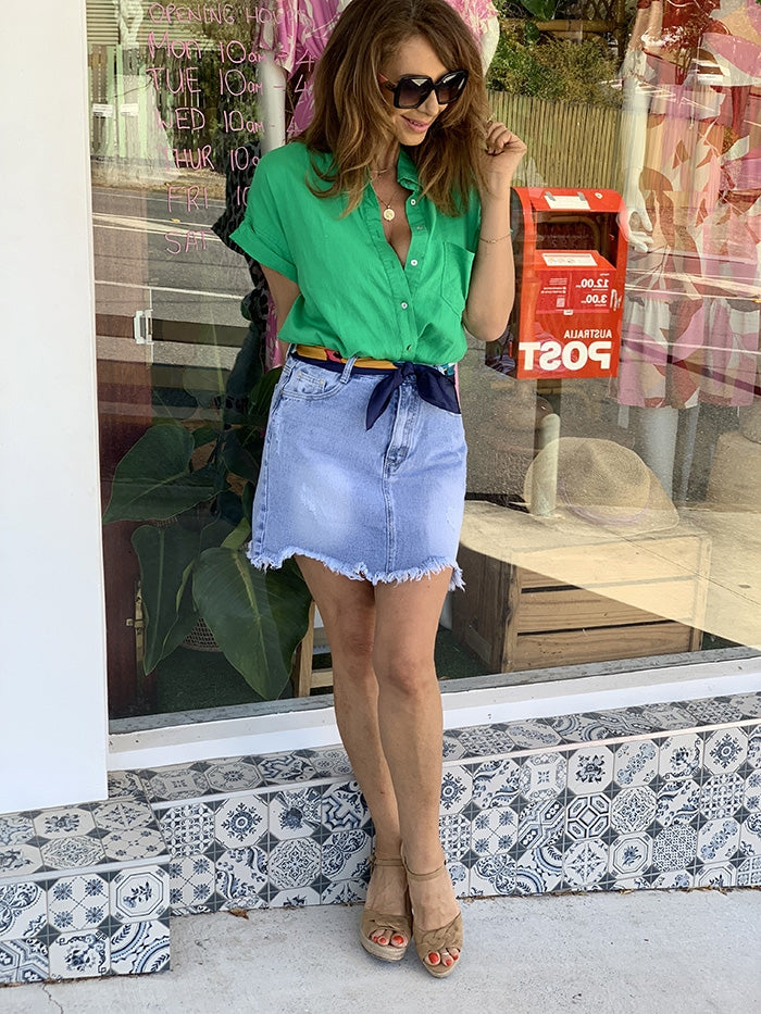 Distressed Denim Skirt