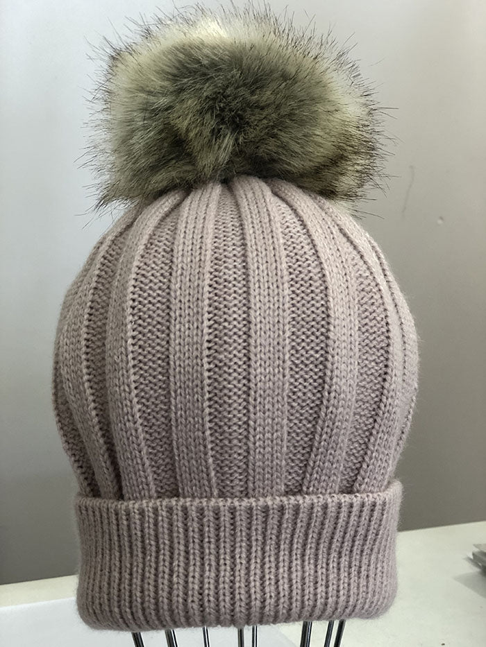 Fur Pom Pom Beanie - Blush Pink