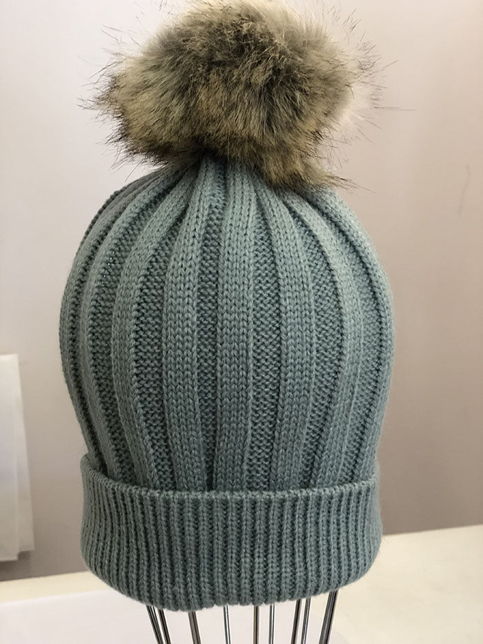 Fur Pom Pom Beanie - Khaki