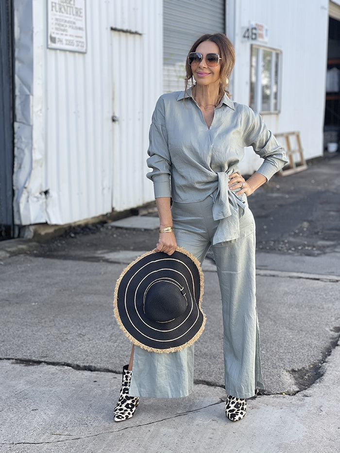 Linen Top - Khaki Grey