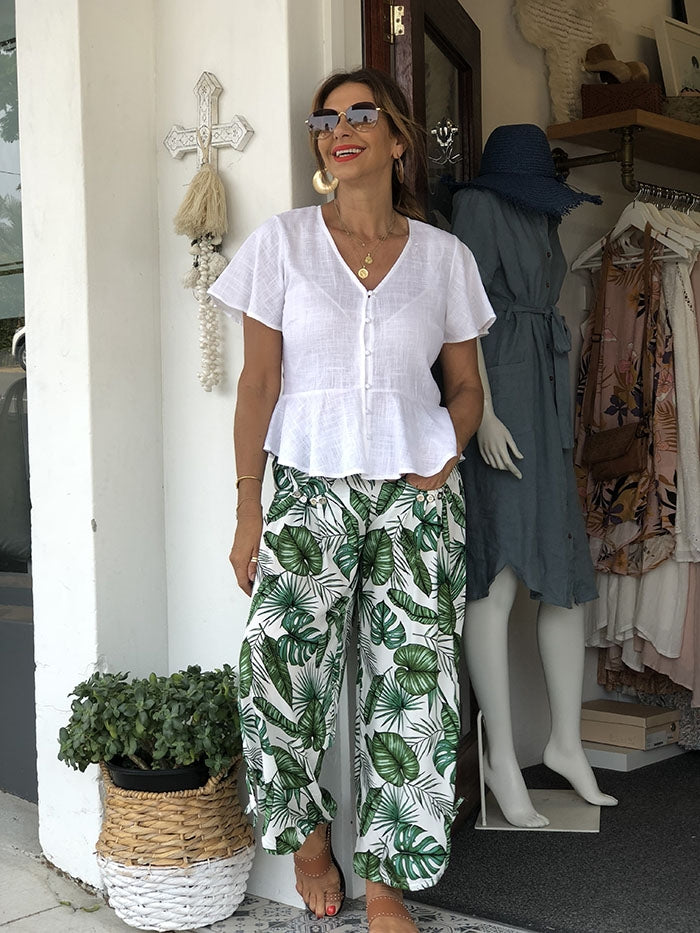Tropical leaves pants - green palm