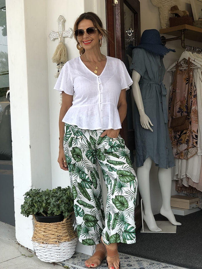 Tropical leaves pants - green palm