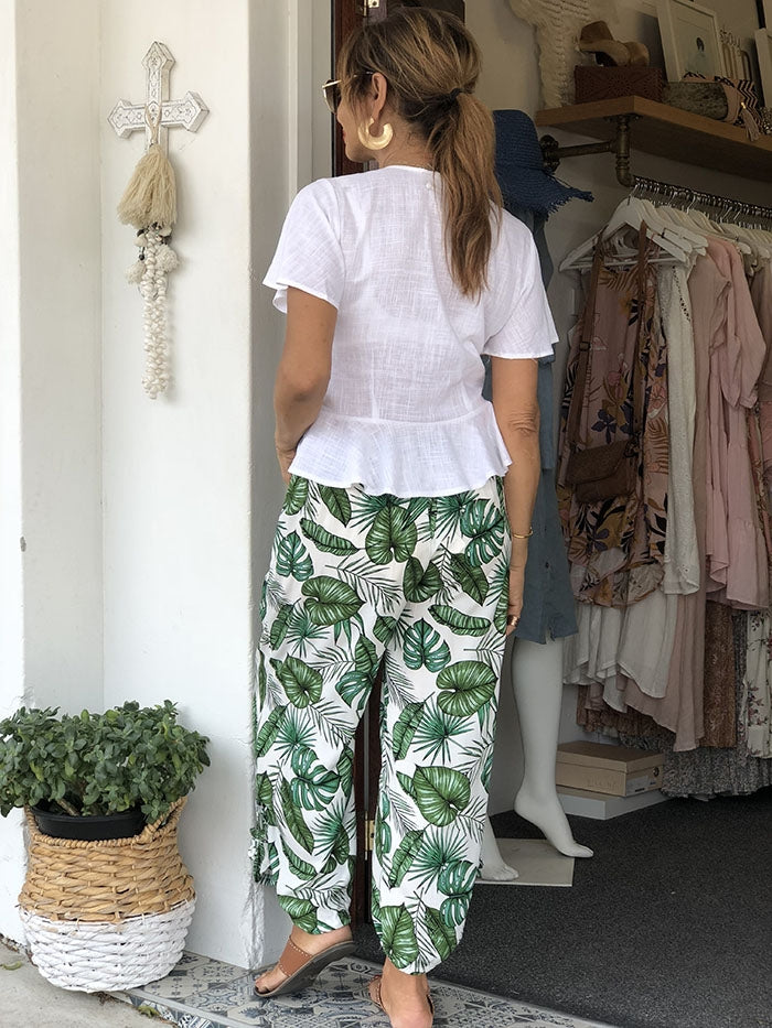 Tropical leaves pants - green palm