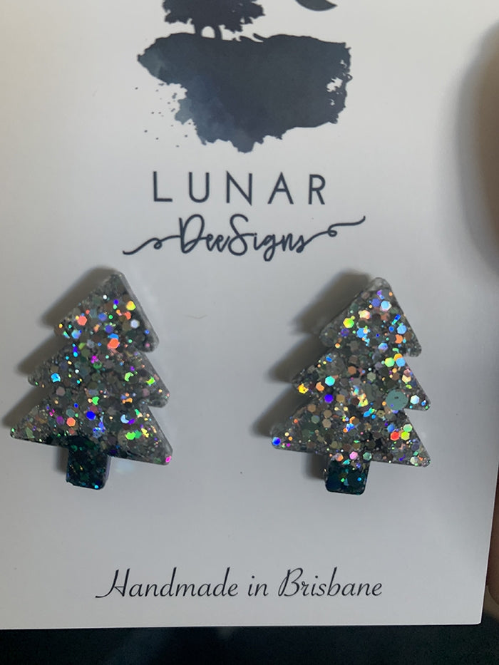Christmas Tree Earrings - Silver and Green