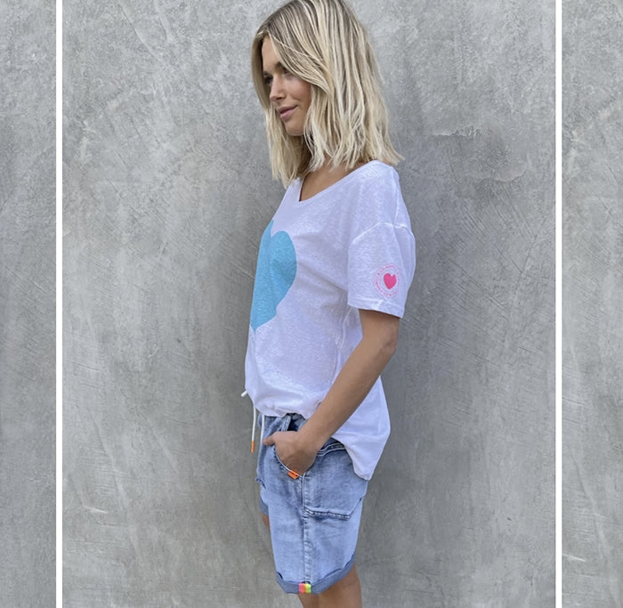 Summer V Neck Tee - Aqua Heart