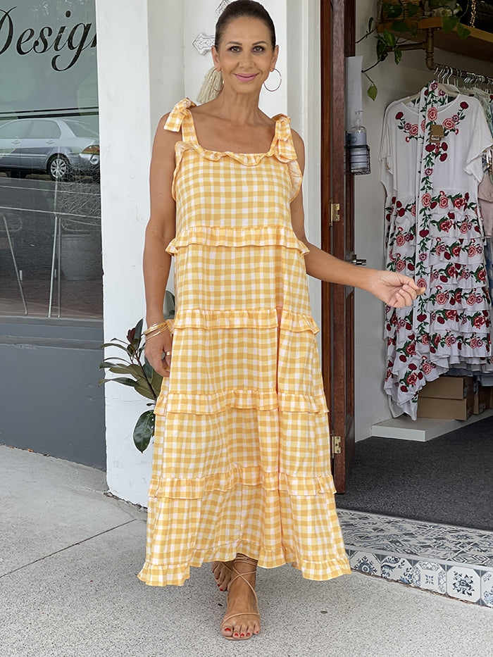 Bask Dress - Mustard and Blush