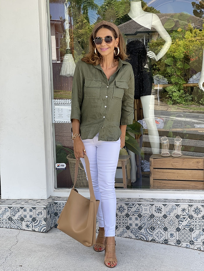 Khaki Linen Top
