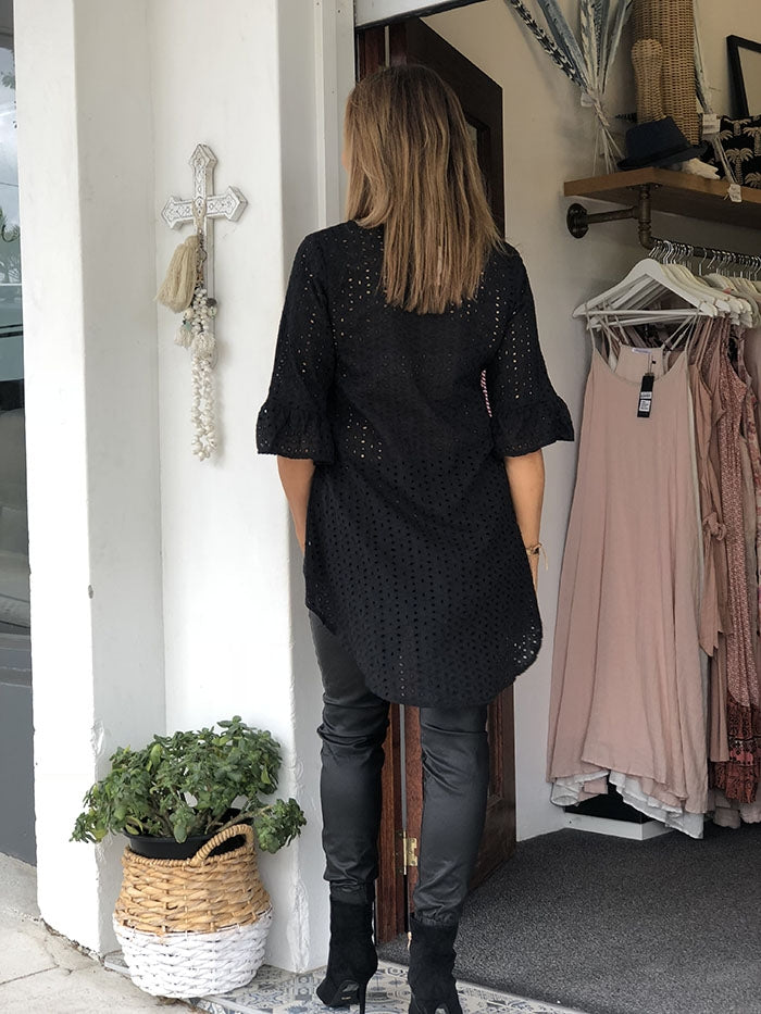 Black Anglaise Hilo Top
