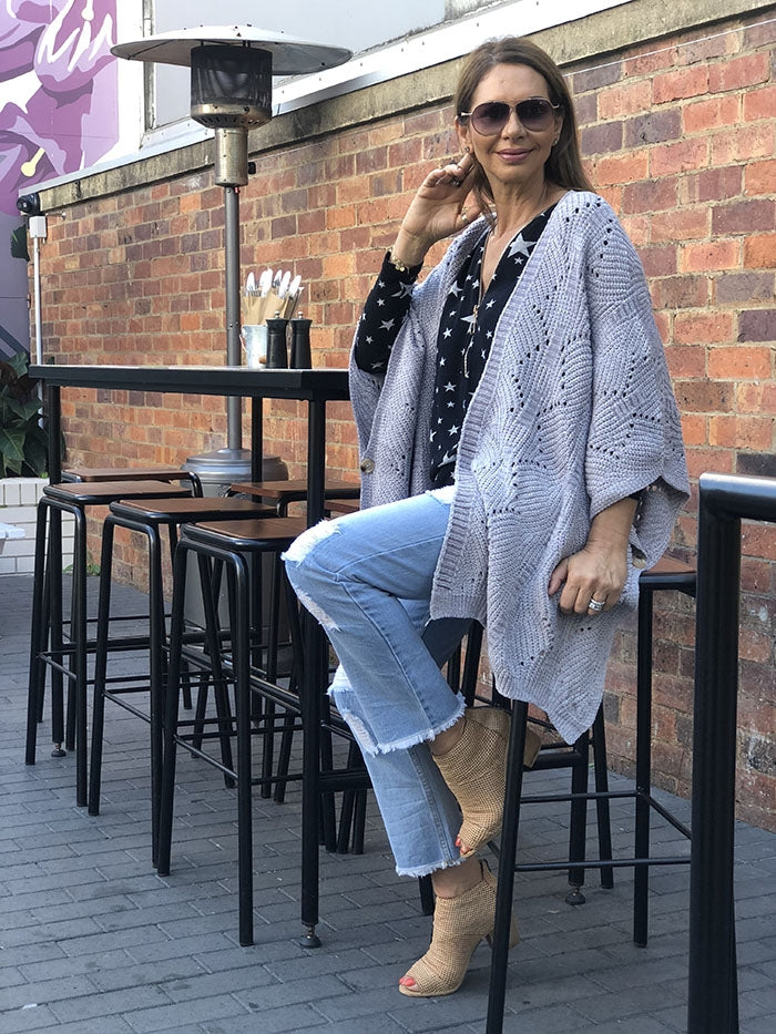 Chunky Knit Poncho - Grey