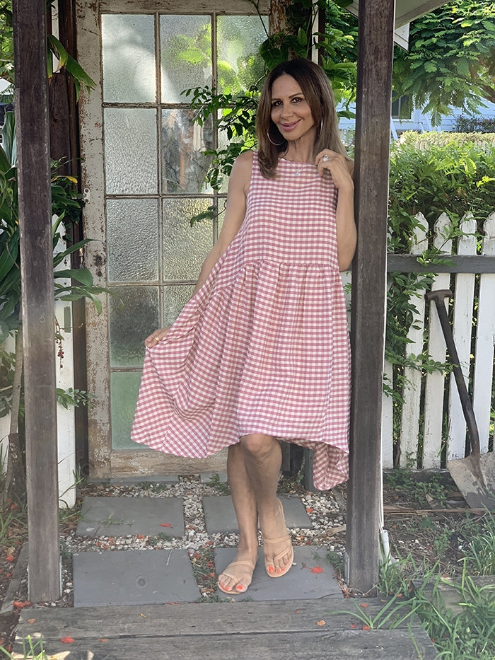 Checked Picnic Dress - Blush