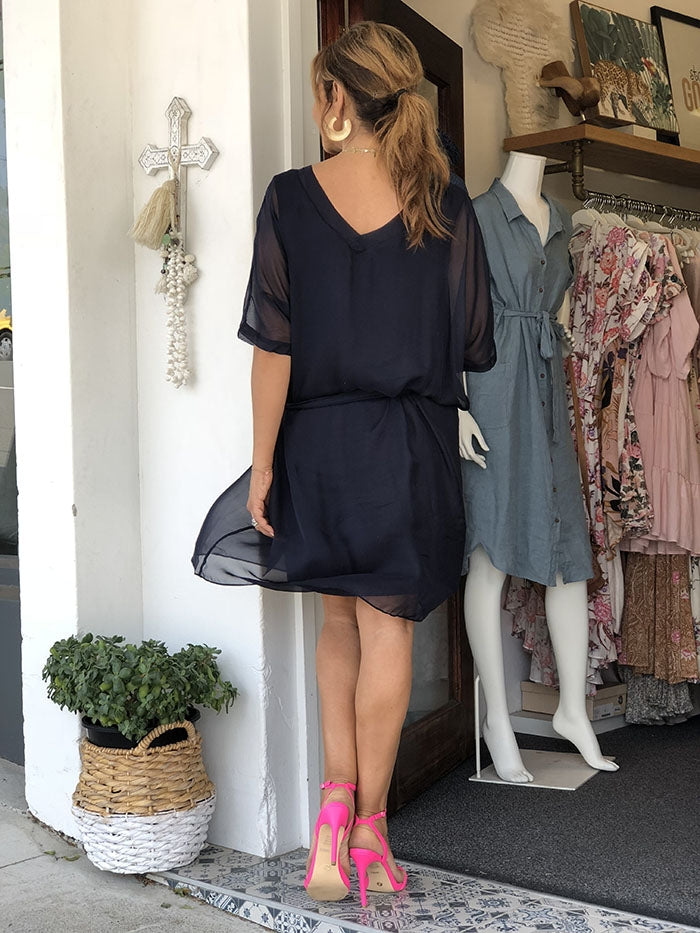 Tell me a story silk dress - Navy