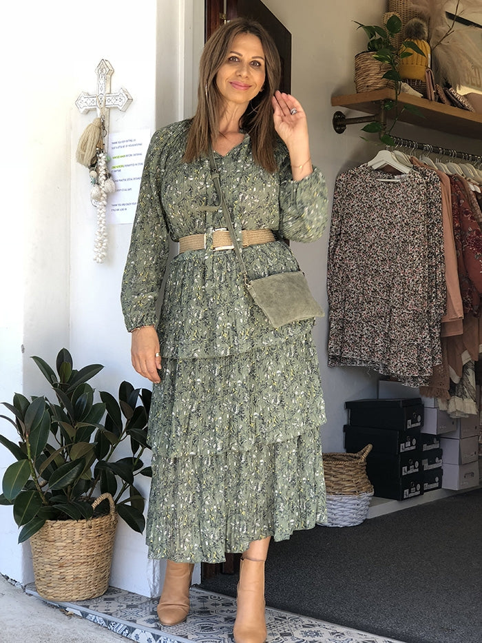 Mailani Pleated Skirt - Sage floral