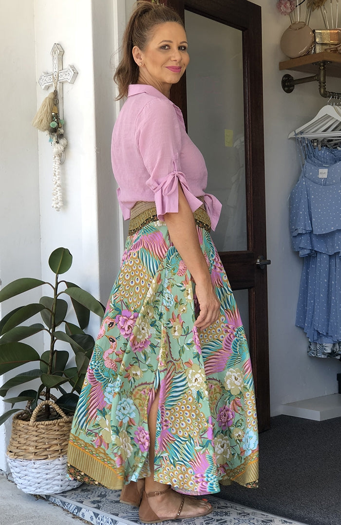 Pink Peacock Maxi Skirt