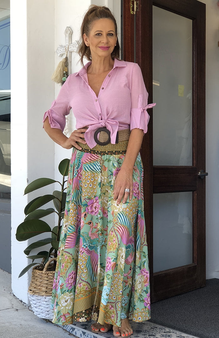 Pink Peacock Maxi Skirt