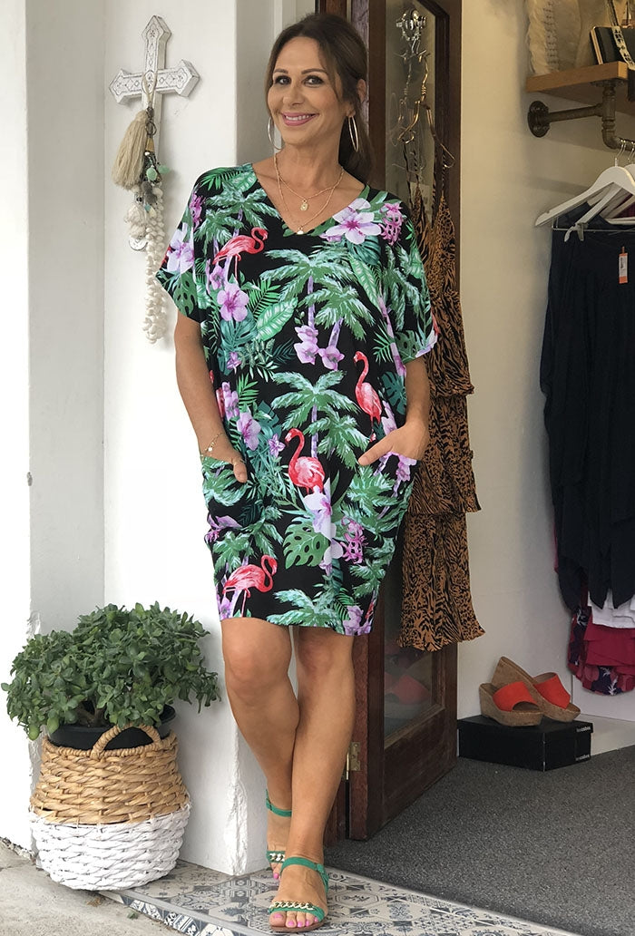 Gaby Dress - Black Flamingo