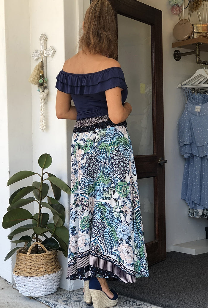 Blue Peacock Maxi Skirt