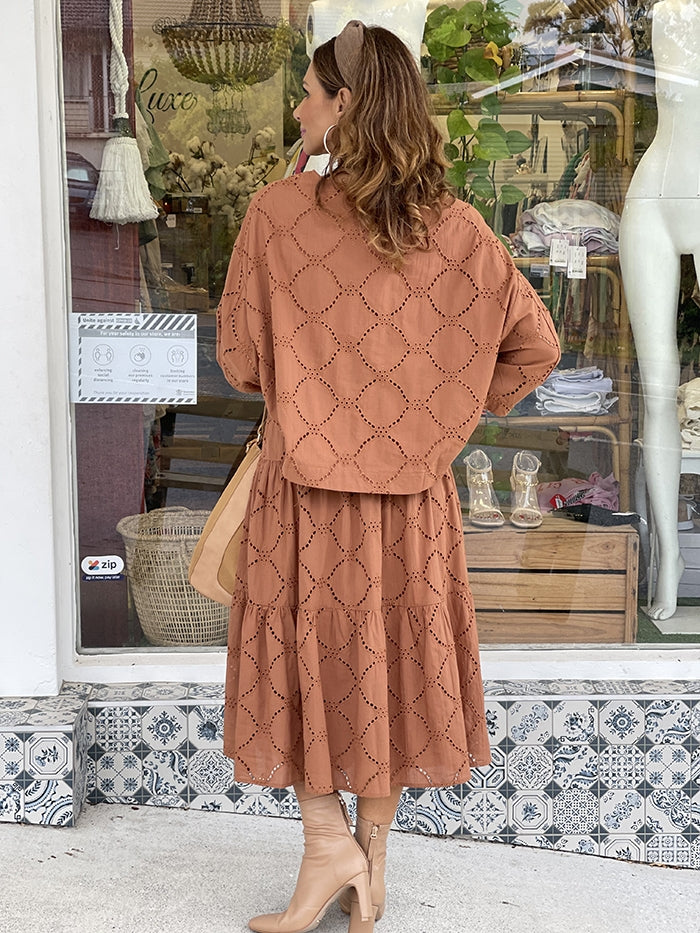 Mia Broderie Skirt - Choc