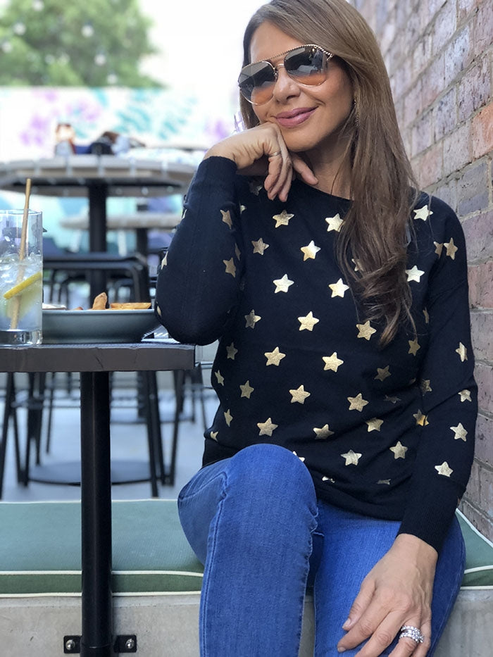 Golden Star Knit Top - Black