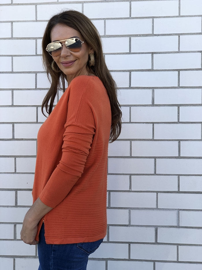 Angle Zip Top - Rust Knit