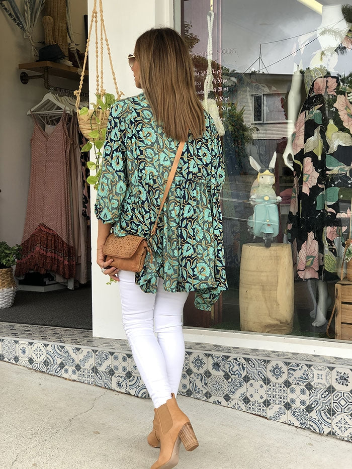 Aqua Floral Waterfall Cape