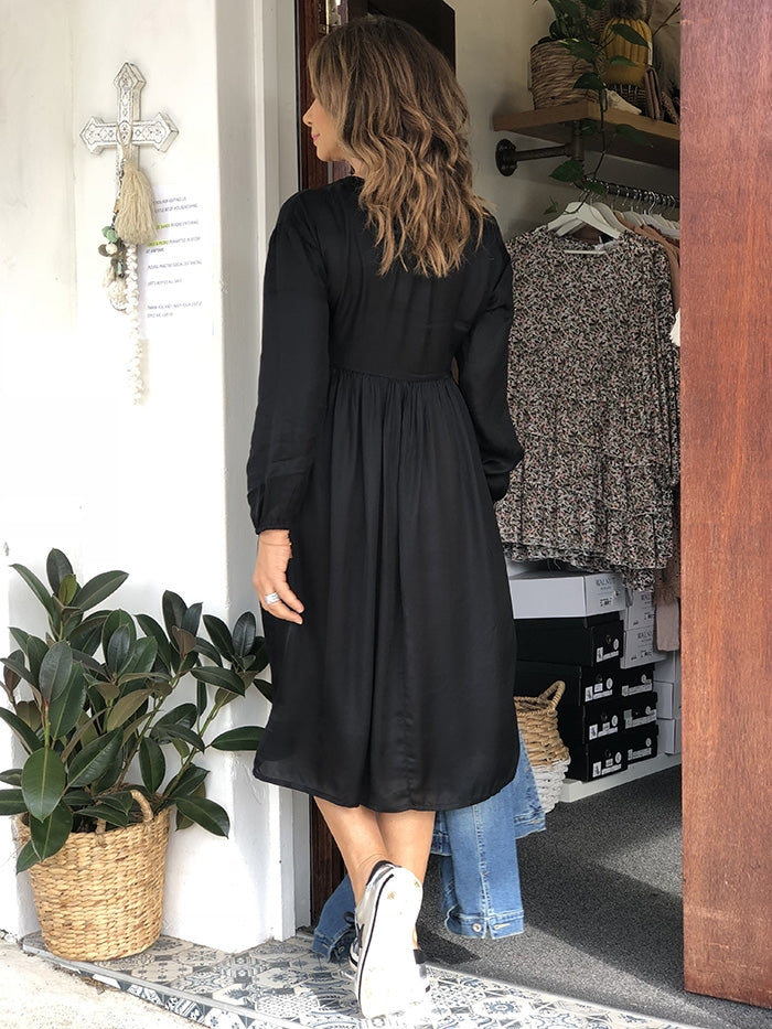 Nadia Dress - Black Satin Modal
