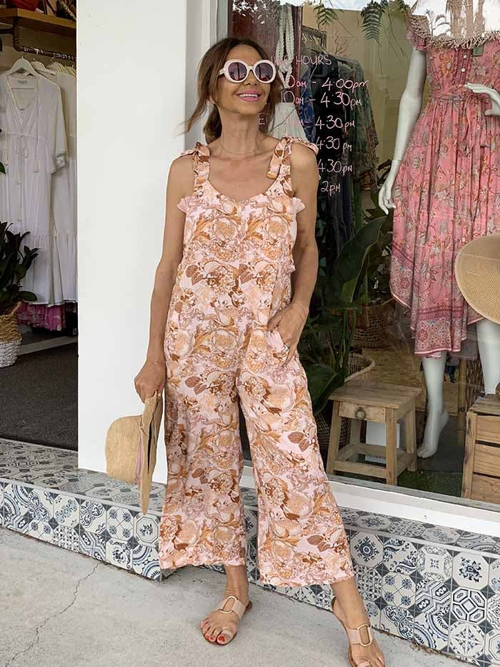 Miranda Overalls - Blush and Tan