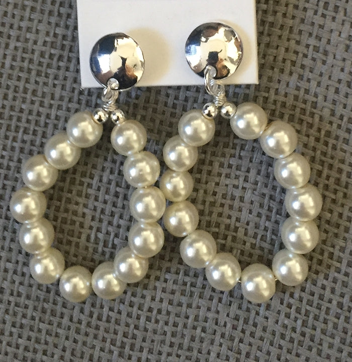 Faux Pearl Tear Drop - Silver