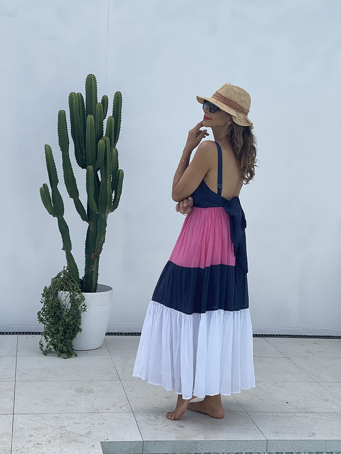 Carmello Dress - Pink, Navy and White