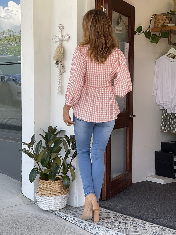 Gingham Check Top - Rose