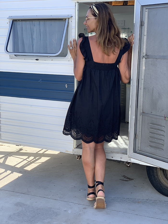 Babydoll Anglaise Dress - Black