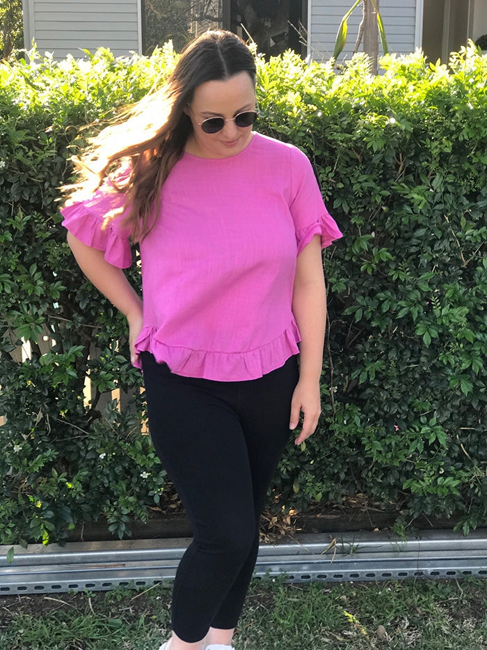 Linen Frill Hem Top - Pink