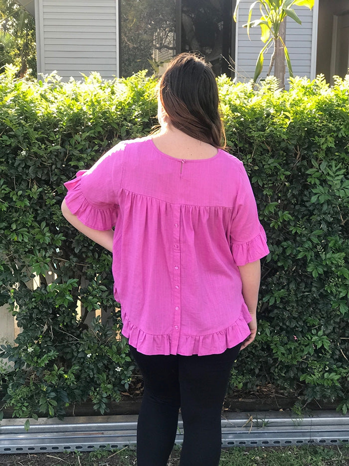 Linen Frill Hem Top - Pink