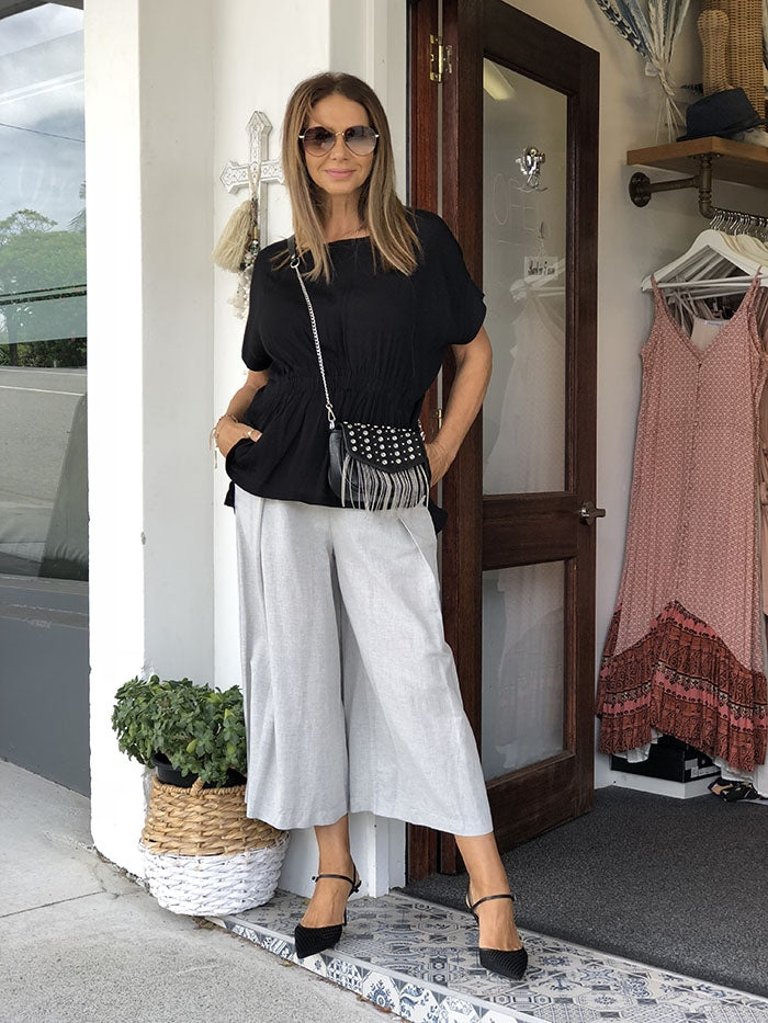 Linen Wide Leg Pants - Grey