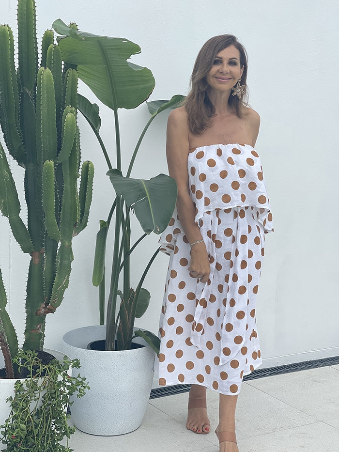 Sorrento Dress - Tan Polka Dot