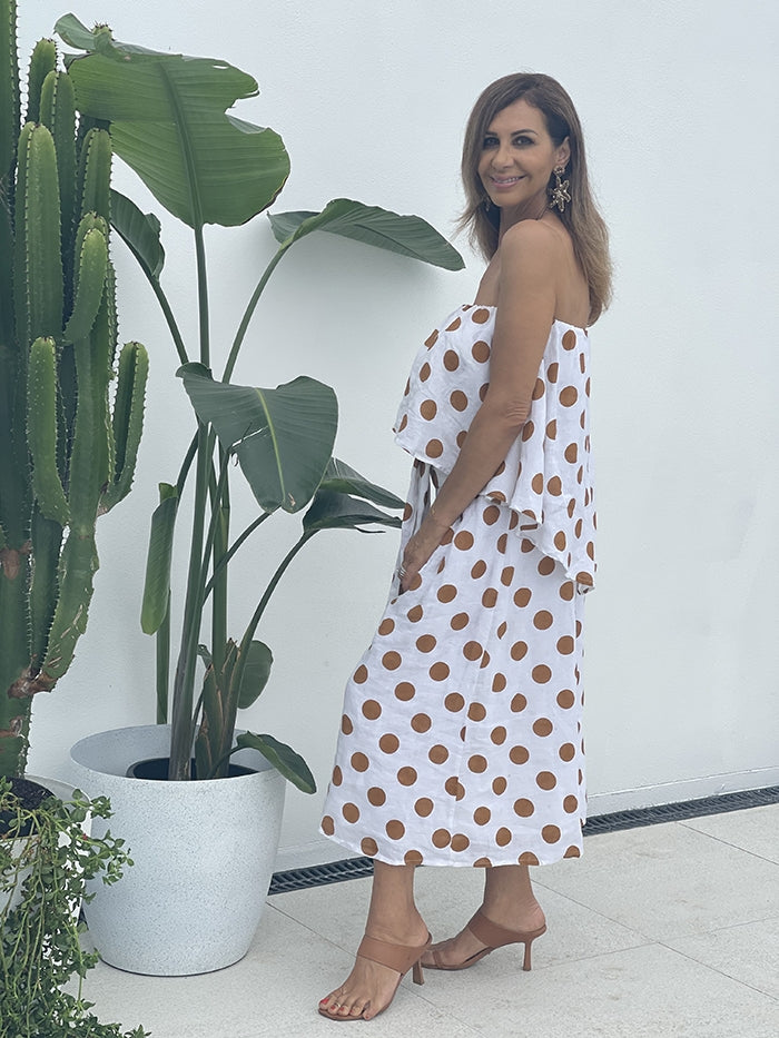 Sorrento Dress - Tan Polka Dot