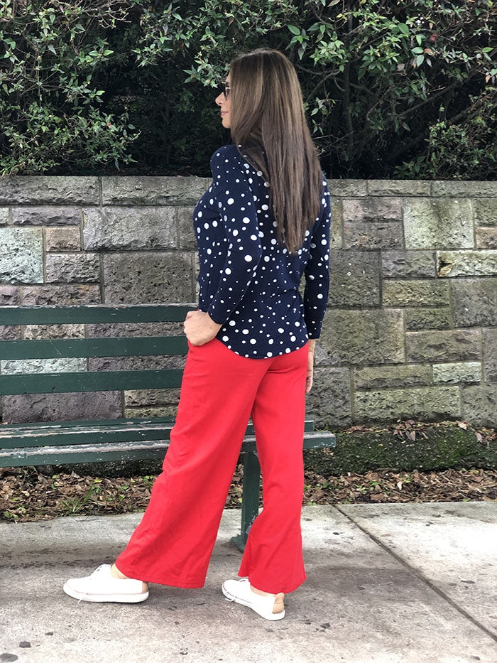 Metallic Polka Dot Knit Top - Navy