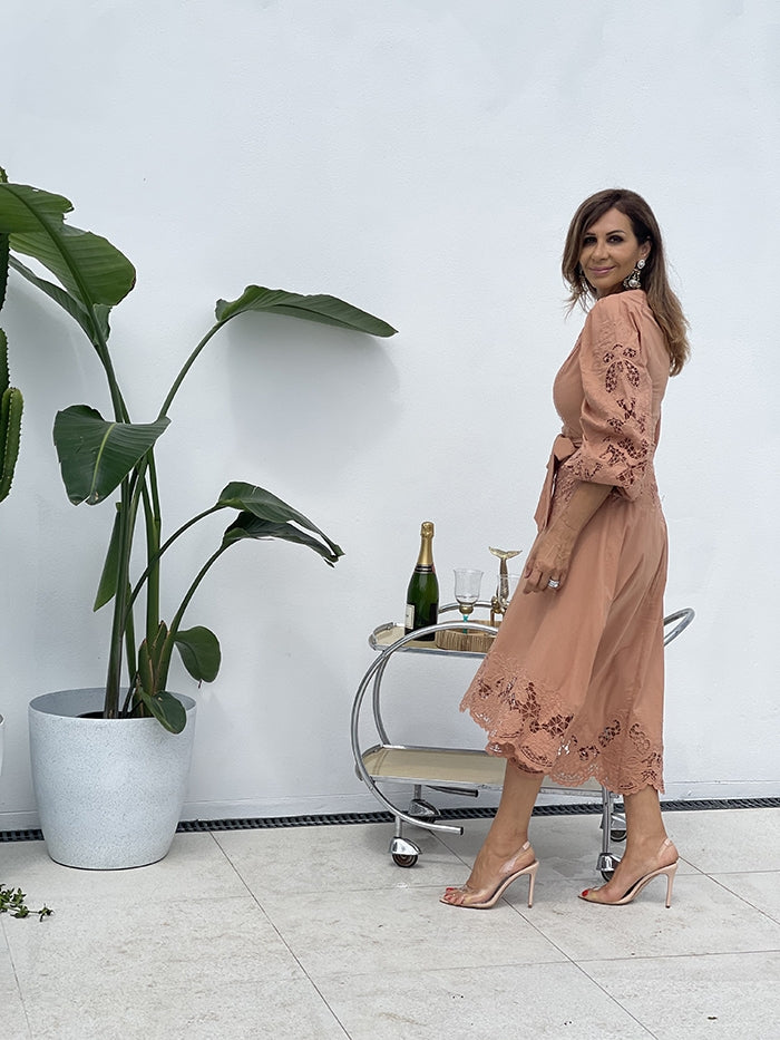 Renaissance Embroidery Midi Dress - Rose
