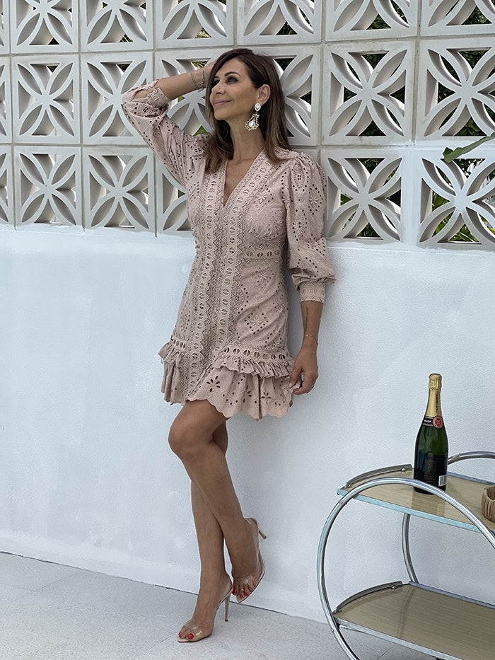 Noveau Embroidery Mini Dress - Pink Clay