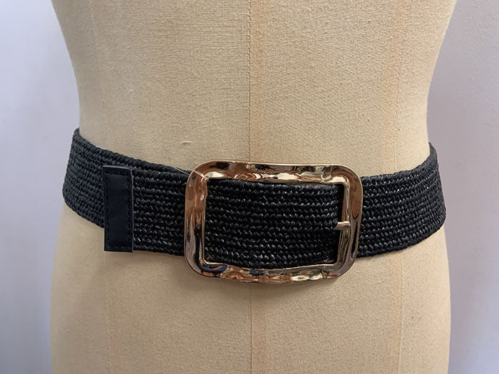 Stretchy Black Belt with Gold Buckle